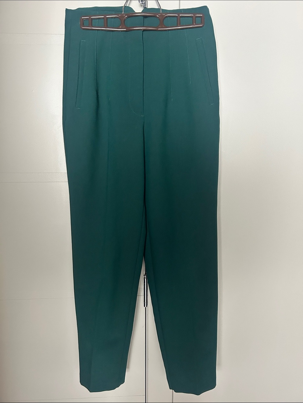 Zara Forest Green Darted High-Rise Trousers